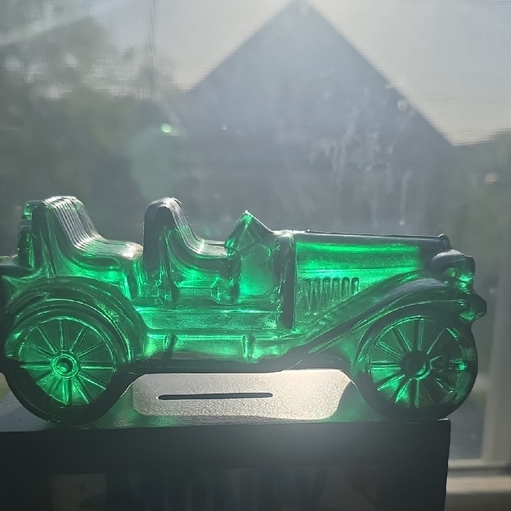 Green Glass Vintage Car Figurine